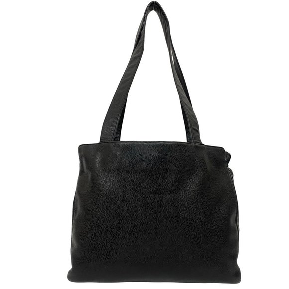 Seal No. 6 CHANEL Vintage Coco Mark Caviar Leather Tote Bag Handbag Black 37984 - Picture 1 of 10